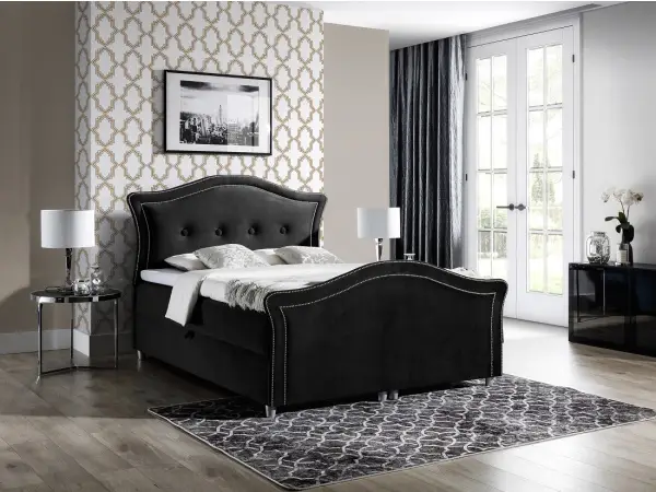 PRATO K22 stylowe łóżko kontynentalne 140x200 z pojemnikiem, srebrna tasiemką pineskowa